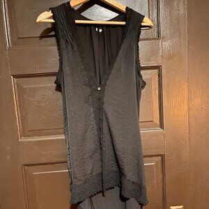 Boho satiny black button up vest